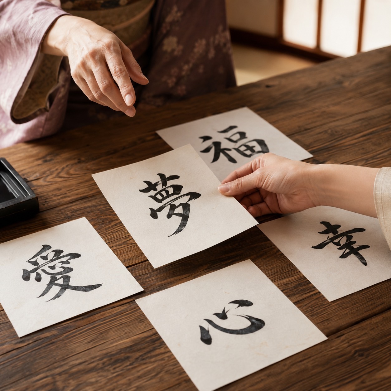 願いや想いを表す漢字を選ぶ様子